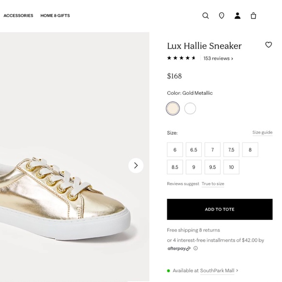 *NWT* Lilly Pulitzer Lux Hallie Sneaker - Gold Metallic (Size 6) - Picture 6 of 6